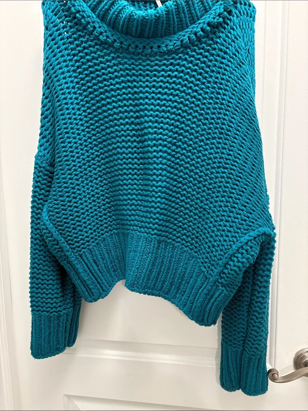 Free People My Only Sunshine Sweater Teal Chunky Knit Oversized Mock Neck Large